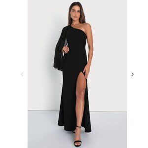 Lulus Majestic Attitude Black Cape Sleeve One-shoulder Maxi Dress - Size XXL
